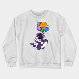 Cute Astronaut And Whale Floating With Planet Balloon In  Space Cartoon Crewneck Sweatshirt